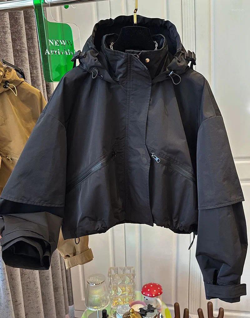 Women's Jackets Autumn Hooded Bomber Jacket Zipper Pocket Solid Baseball Female Casual Short Coat For Women Outwear
