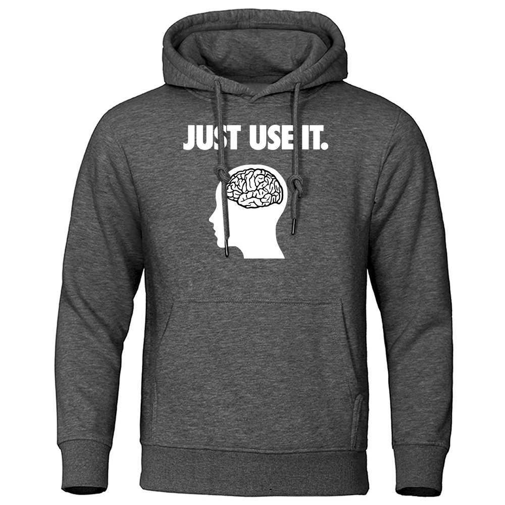 Juse Use It-Your Brain Hoody Male Vintage Crewneck Sweatshirt Autumn Oversize Hooded Simple Comfortable Women Streetwear W240928
