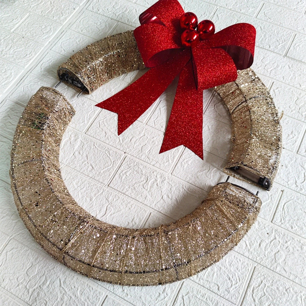 Lighted Christmas Front Metal Xmas Wreath with Light Battery Operated for Home Decor Wall Door Party Holiday 240929