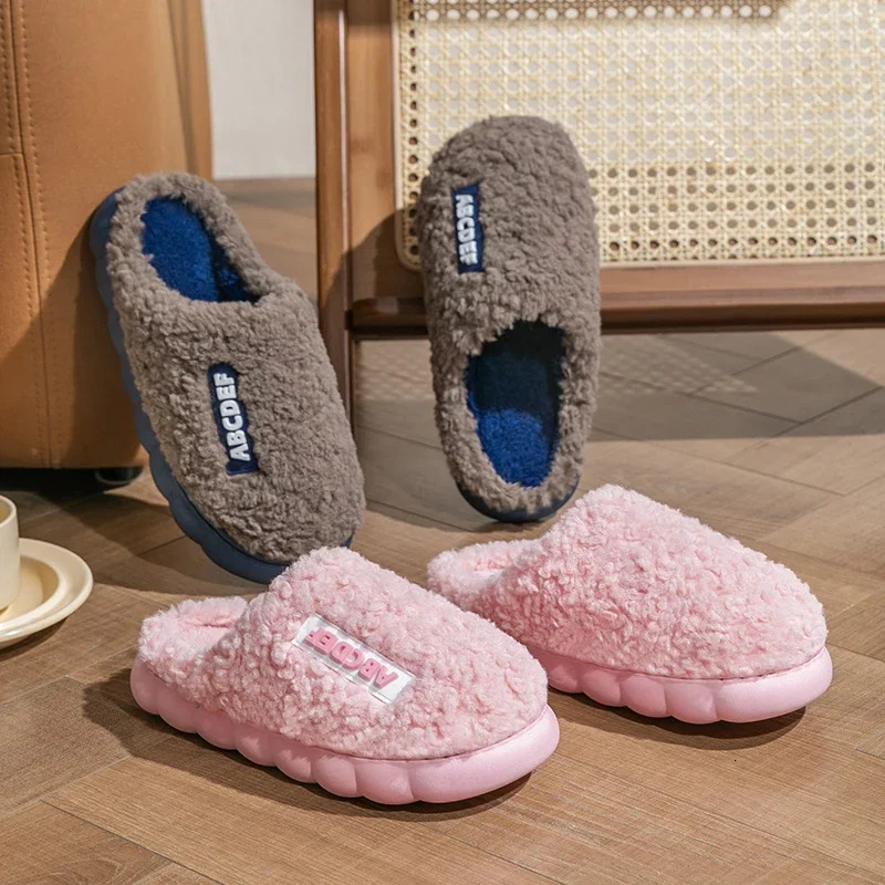 2024 New Trend Winter Couple Indoor Non-slip Mule For Men Women Flip ps Warm Fluffy Slippers Home Slides Casual Cotton Shoes