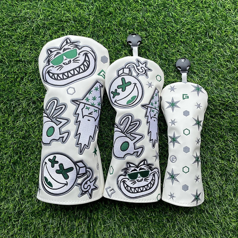cat wizard Golf Club #1 #3 #5 Wood Headcovers Driver Fairway Woods Cover PU Leather High quality Putter Head Covers 240909
