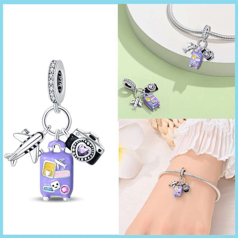 925 Sterling Silver Travel Vacation Luggage Firefly Necklace Pendant Charms Beads Fit Original Bracelets DIY Jewelry Making for women luxury Designer 
