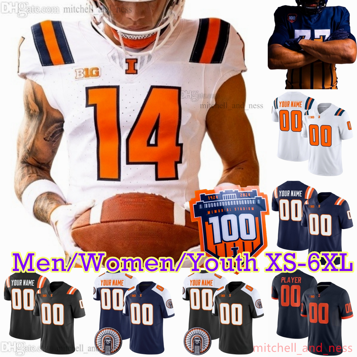 2024 Custom XS-6XL NCAA Illinois Fighting Illini Football Jersey 9 Luke Altmyer 3 Kaden Feagin Pat Bryant Dennis Briggs Jr. Donovan Leary Aidan Laughery Josh McCray