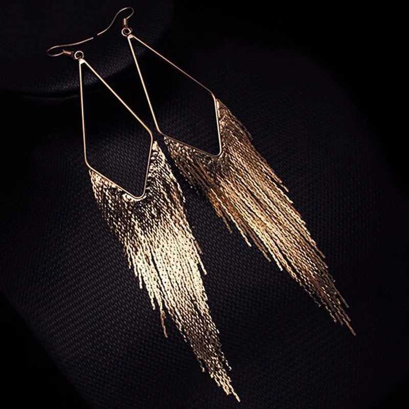 Fashion Gold Color Long Tassel Earrings Jewelry Vintage Metal Statement Fringe Earrings Charm Drop Dangle Big Earing for WomenX240928
