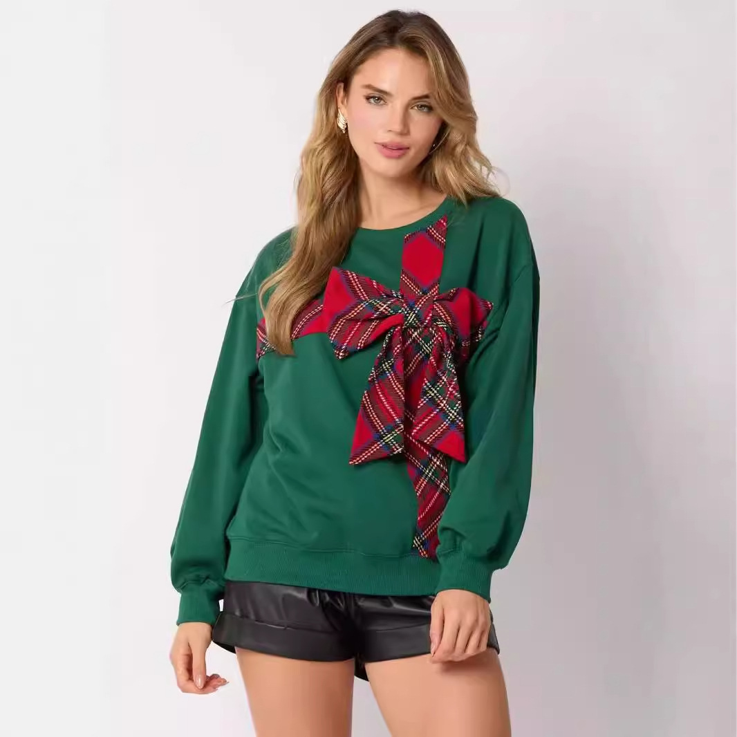 2024 Autumn/Winter Big Bow Hoodie Printed Long Sleeve Shirt for Women