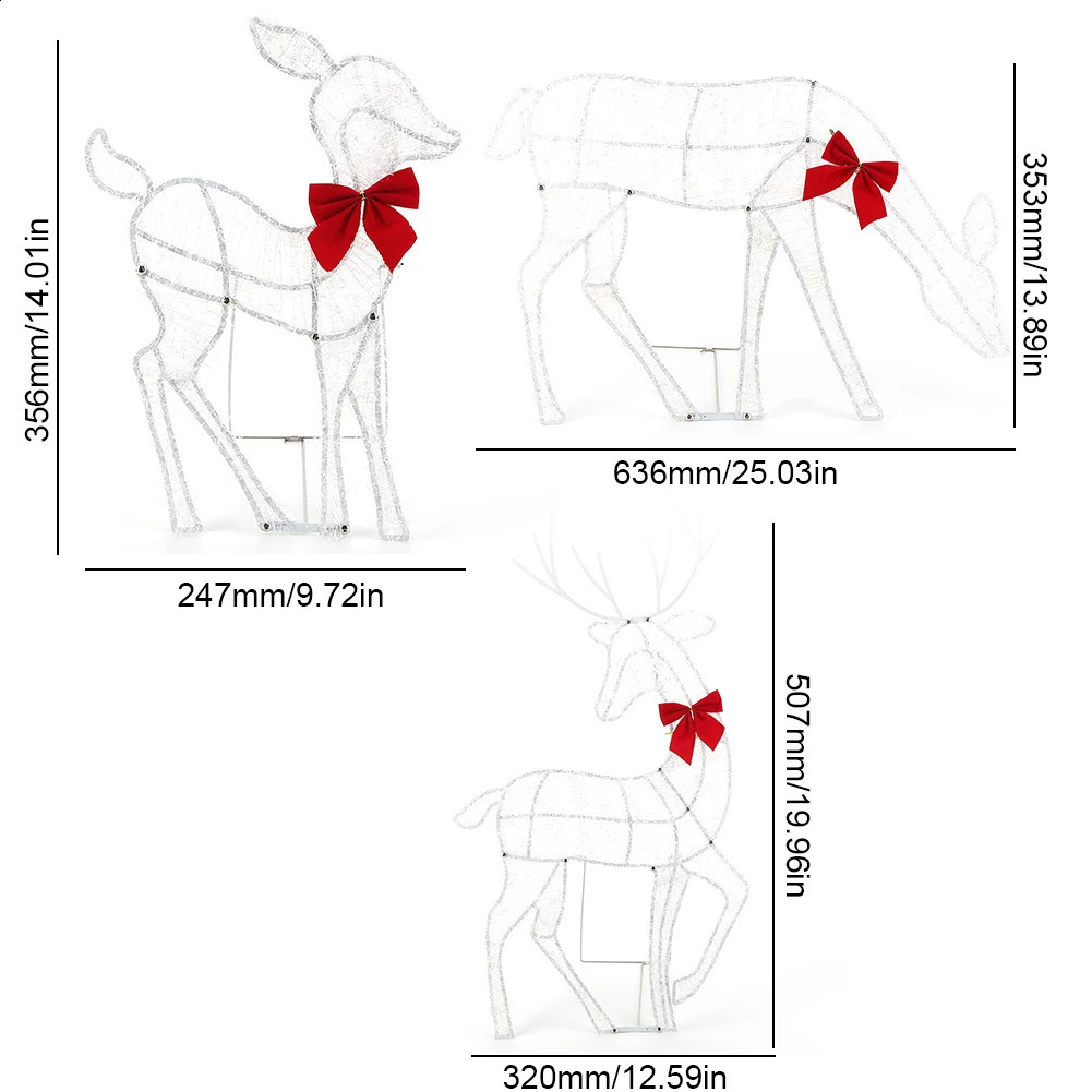 3 2D reindeer and red bow Christmas yard decoration holiday deer display outdoor 240929