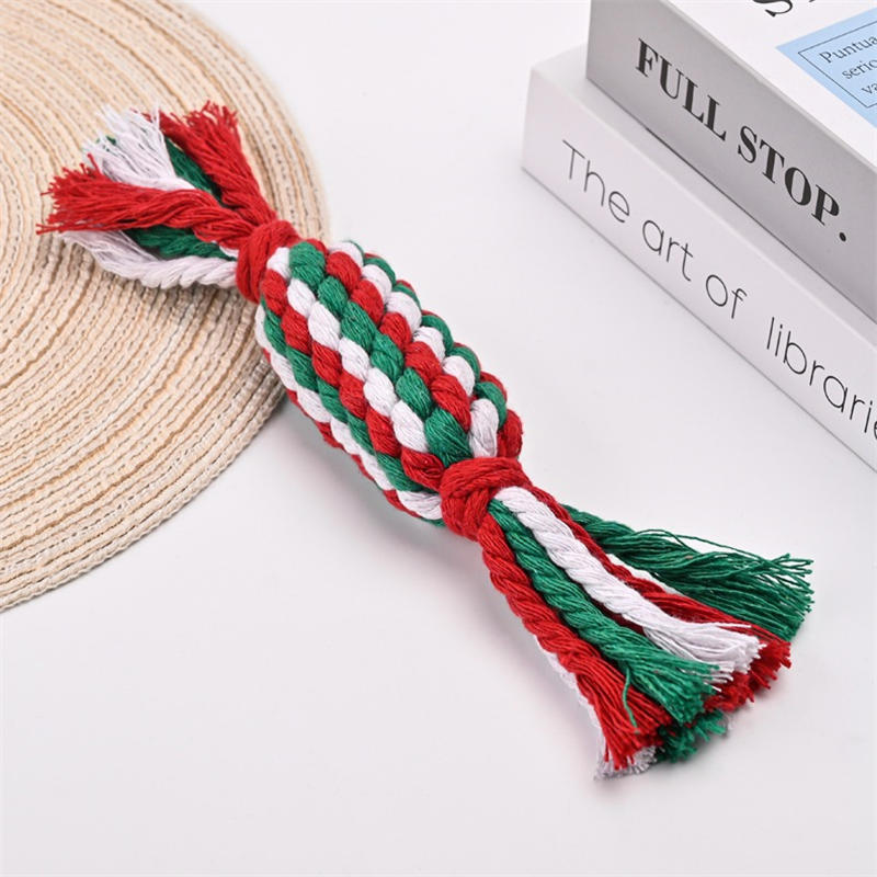 Christmas Candy Style Cotton Dog Bite Toys Chews Bone Ball Knot Durable Braided Pet Supplies Aggressive Chewers Puppy Teething Value Tug