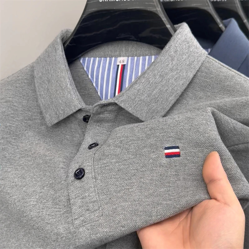 High end summer mens embroidered short sleeved cotton polo shirt business casual lapel Tshirt 240930