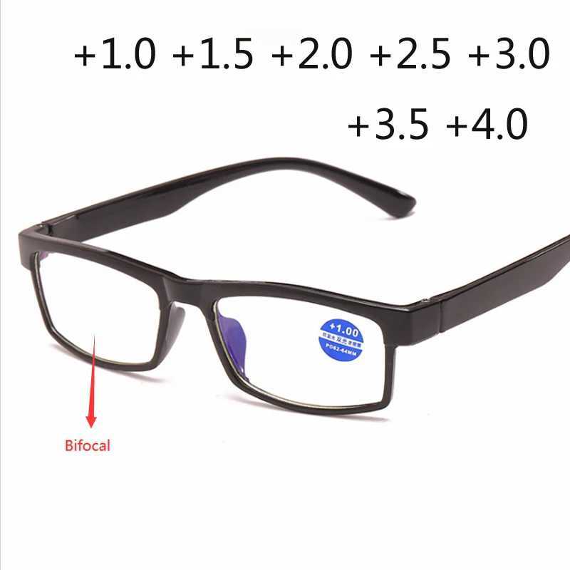 Fashion Square Reading Glasses Bifocal Far Near Anti Blue Light Magnification Eyewear Presbyopic Glasses Diopter +150 +200 +250XJ240907