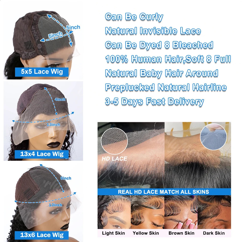 Brazilian Short Bob 13x4 Lace Front Human Hair Wig Deep Wave 13x6 HD Transparent Lace Front Curl 5x5 Female Closed Wig 240921