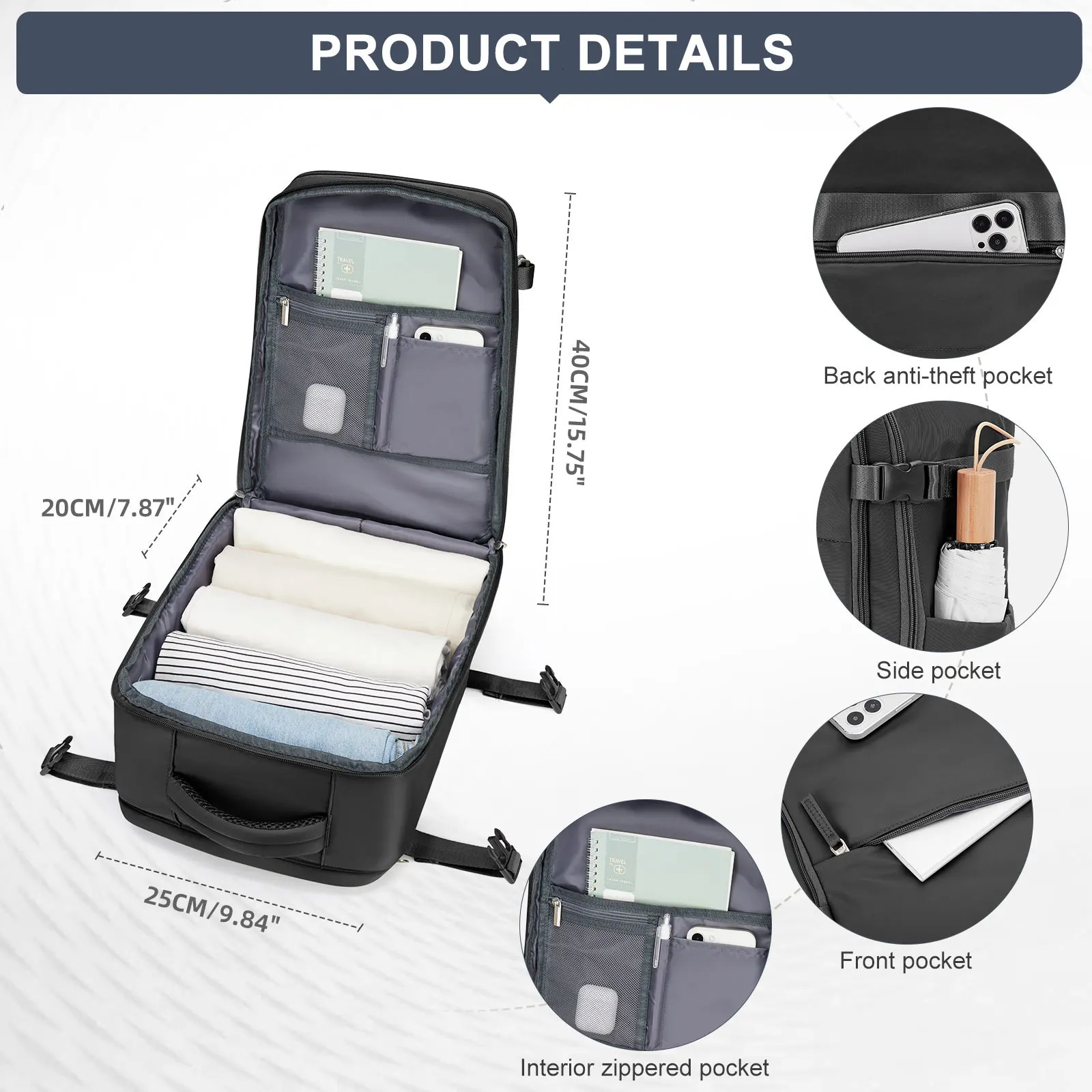 Mens Large Travel Backpack Ryanair 40x20x25 Cabin Bag for Women Airline Approved Waterproof Laptop Backpack Executive Work Bag 240924