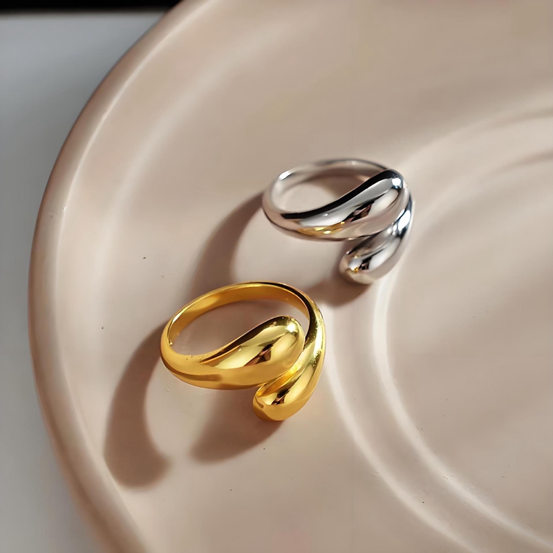 Vacuum Electroplated 18k Gold Stainless Steel Geometric Adjustable Finger Rings for Women's Personalized Band Ring Chunky Jewelry Wholesale
