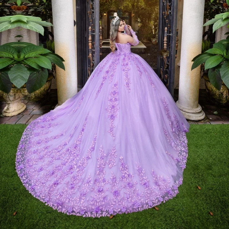 Lavender Quinceanera Dresses Ball Gown Off the Shoulder Applique Lace Tull Party Birthday Dress Vestidos De 15 Anos Sweet 16 Dress
