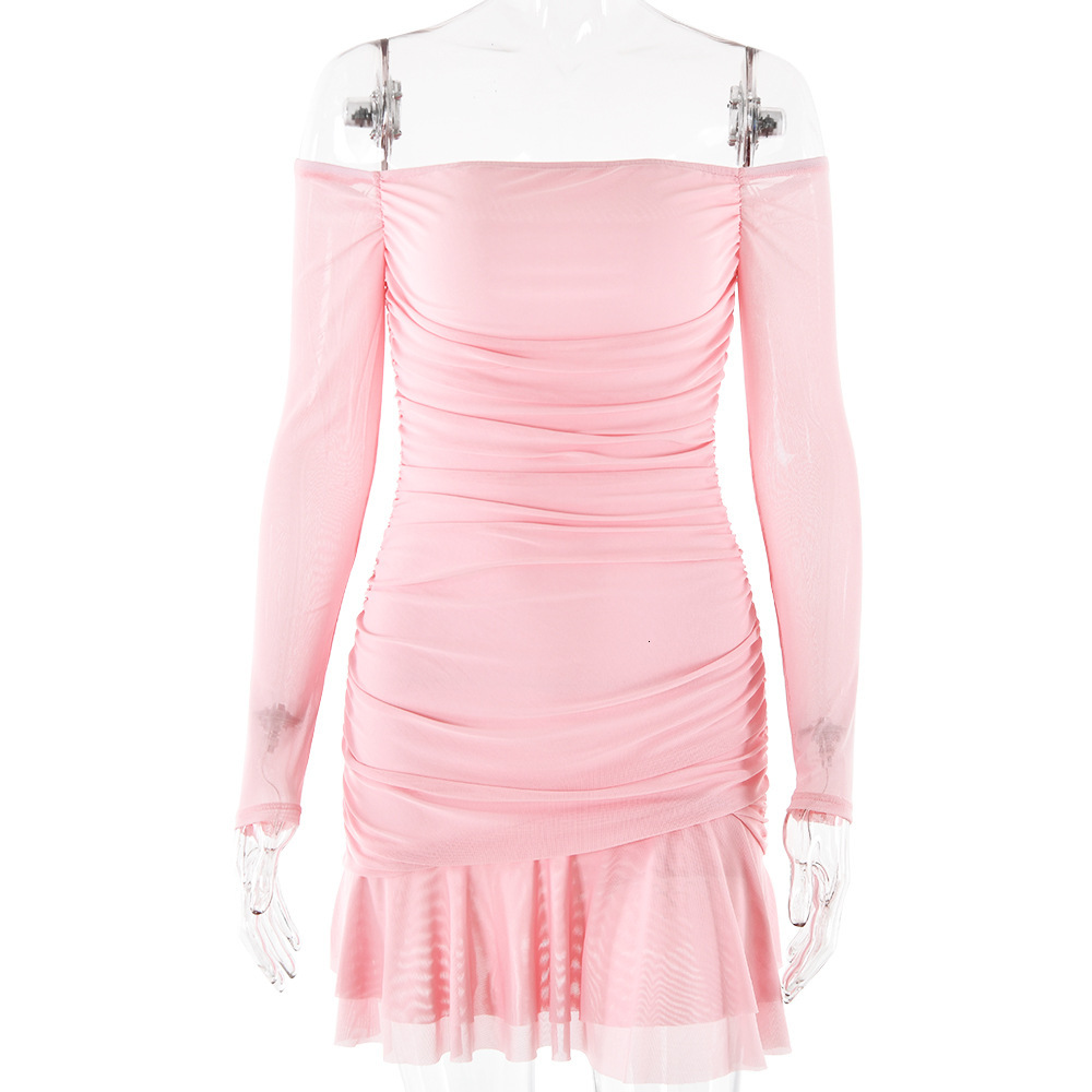 European and American style cross-border 2024 autumn fashion sexy pleated strapless dress new long sleeved spicy girl slim fit short skirt