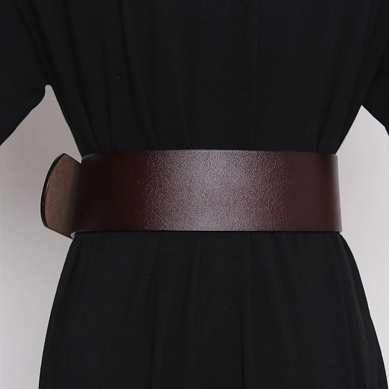womens leather wide belt gold metal square buckle pin buckle jeans womens retro belt womens waistband 240925