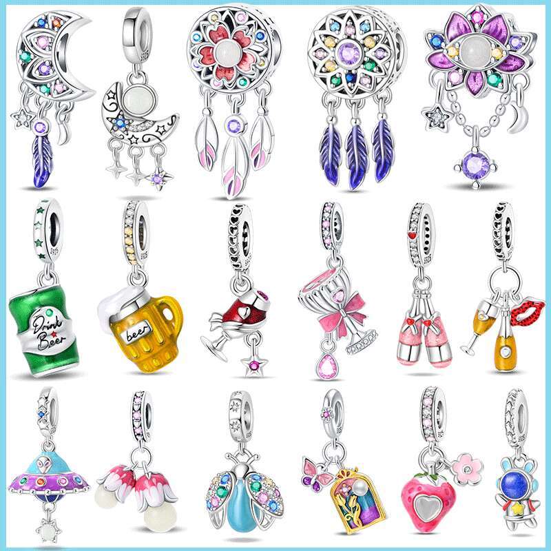 925 Sterling Silver Colorful Luminous Lotus Butterfly Dream Catcher Charms Beads Fit 925 Original Bracelets DIY Jewelry For women Luxury designer jewe