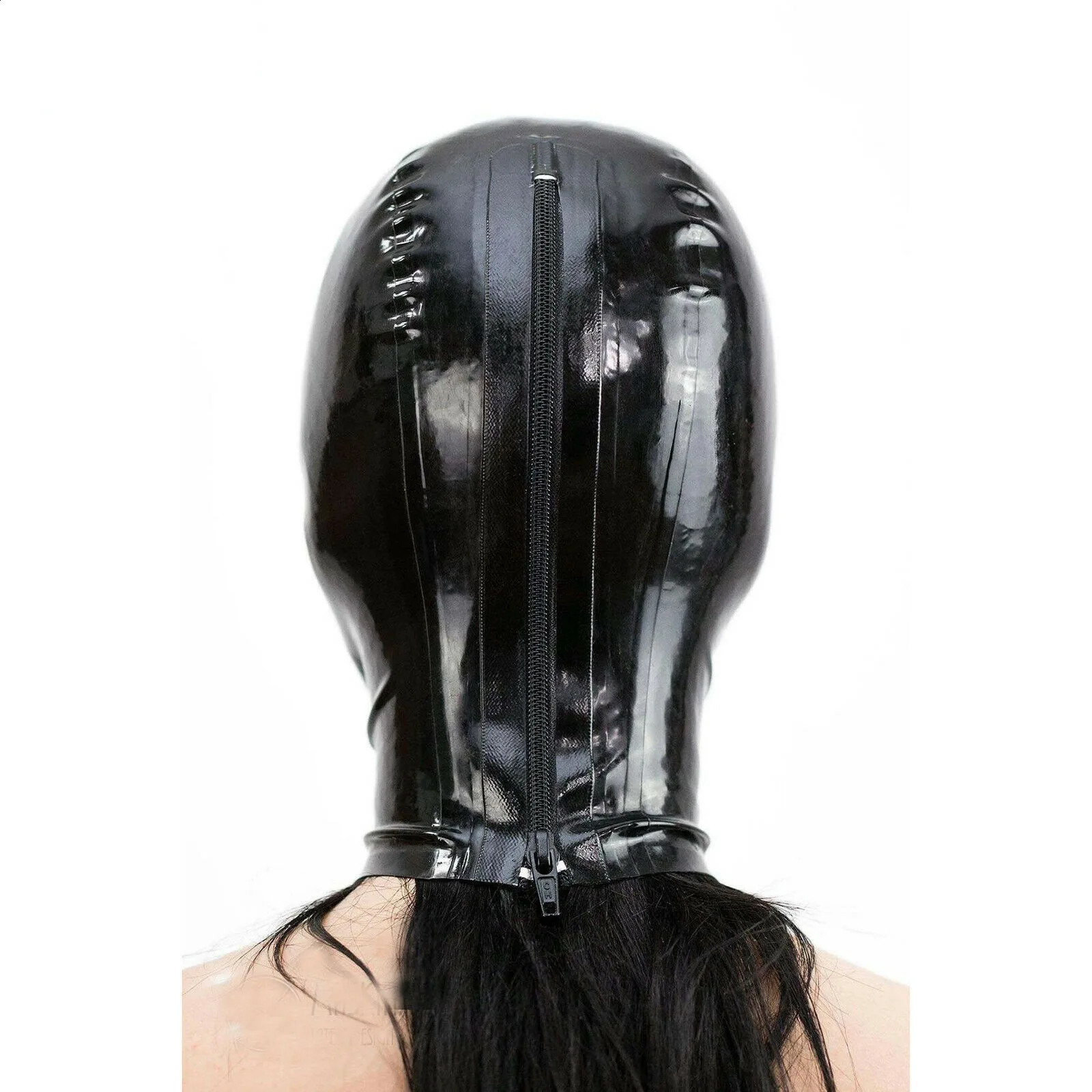 Black Latex Hood with Cat Ears Back Zipper Open Eyes Mouth Rubber Mask Cosplay Club Wear Costume 240925