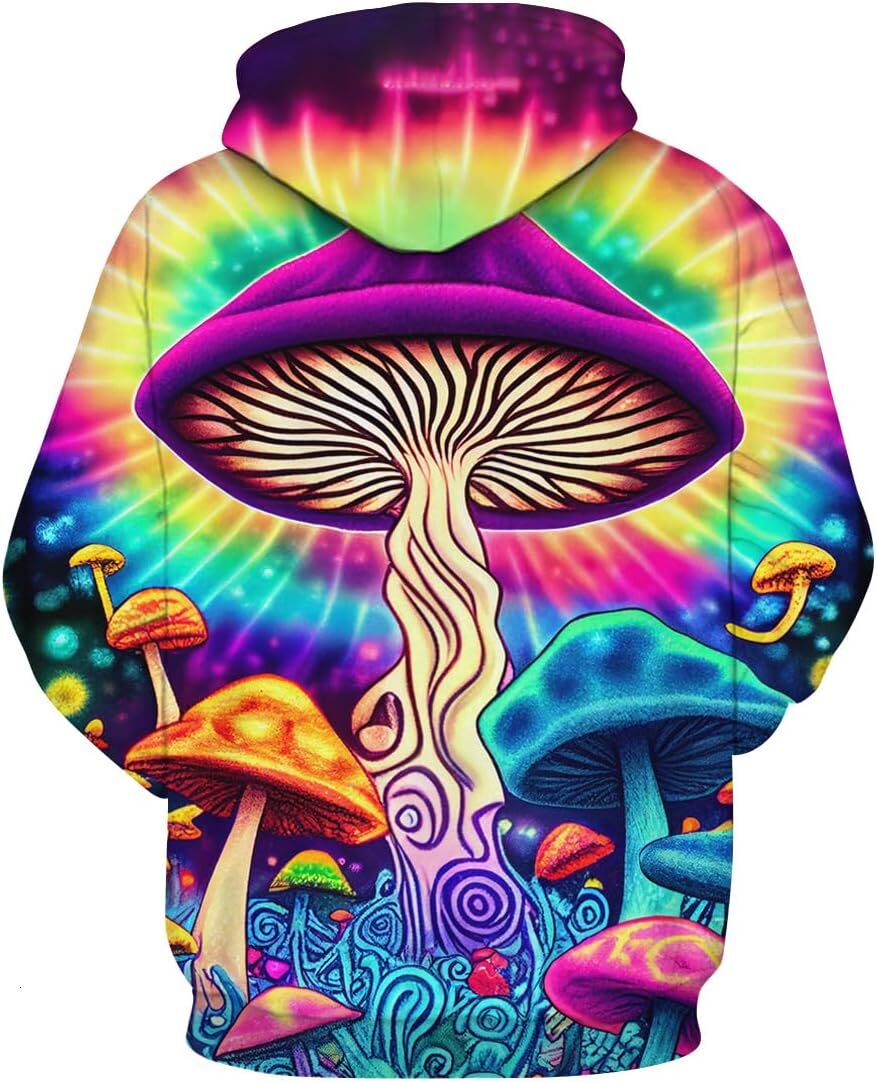 Hoodie for Mens Womens Novelty Tie Dye Style Hoodie Mushroom Print Sweatshirt Pullover for Men Graphic sweatshirt Pullover Long Sleeve cool