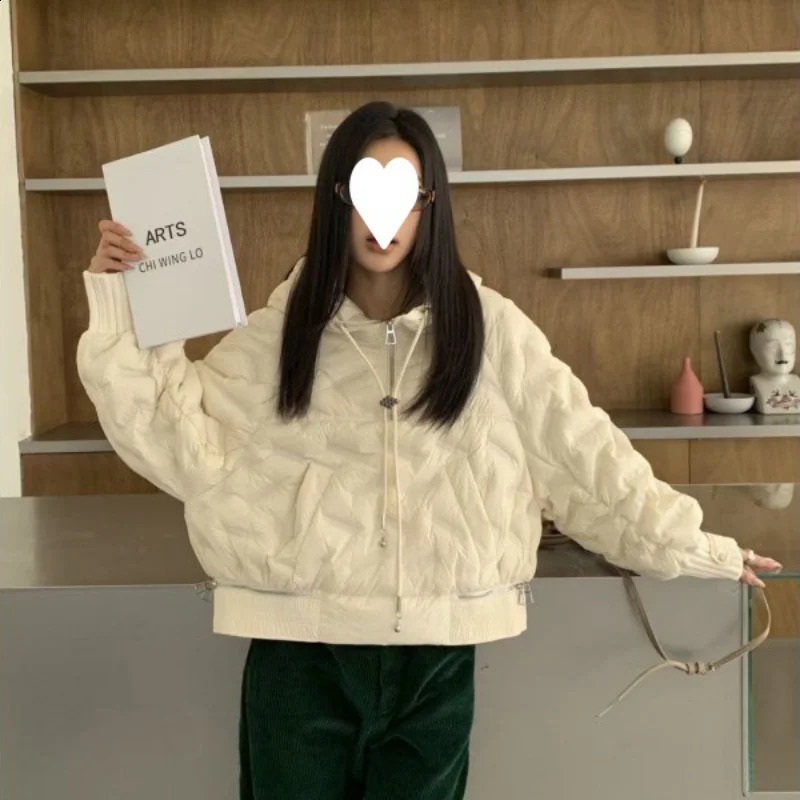 Short winter jacket womens bedding jacket hooded apron Parka loose warm jacket casual windproof jacket 240926