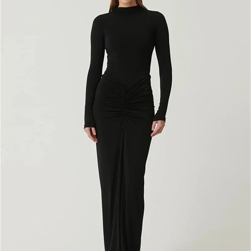 Tossy Pleated Fashion Patchwork Long Dress High Waist Sleeve Solid Slim Party Summer 2024 Female Maxi y240929