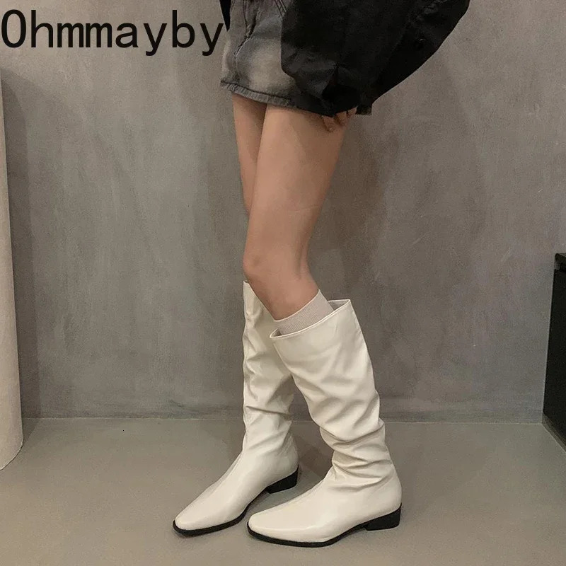 Vintage Women Knee High Boots Fashion Soft Leather Shoes Autumn Winter Thick Heel Ladies Knight Long Booties 241101