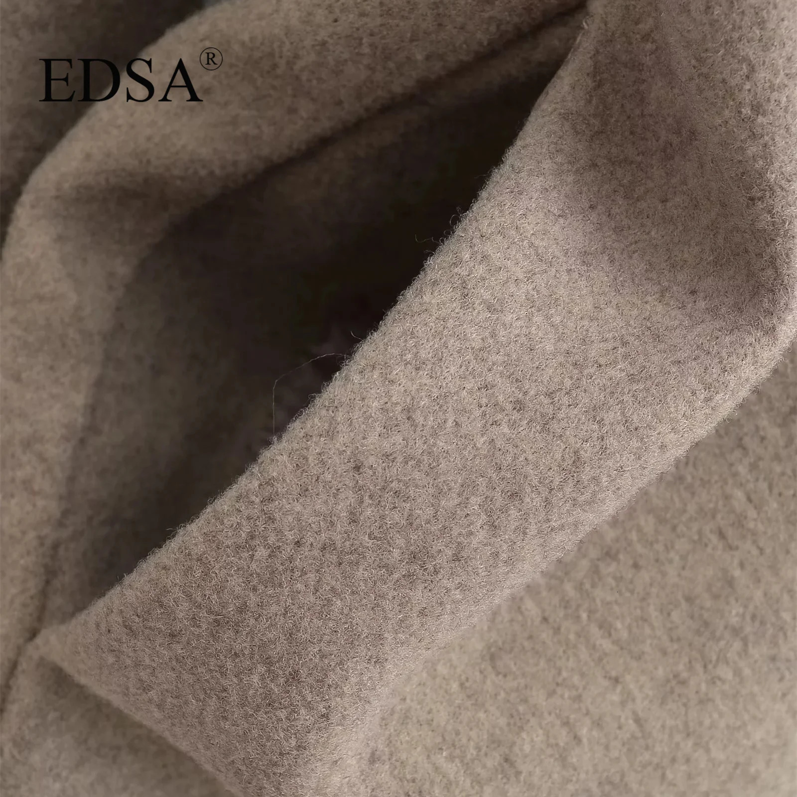 EDSA womens solid color wool jacket doublelayer long sleeved loose suitable for office turtle neck half season 240924