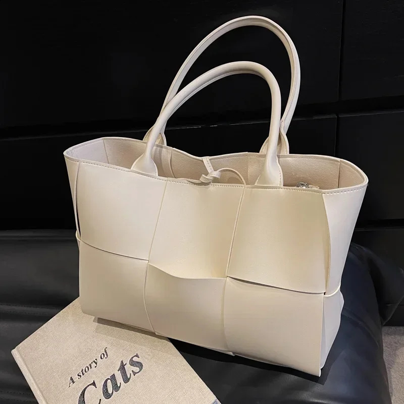 Fashion Large Capacity Woven Handbags Purses Leather Shopper Tote Bag Beach Bolso Handtasche Damen 240924