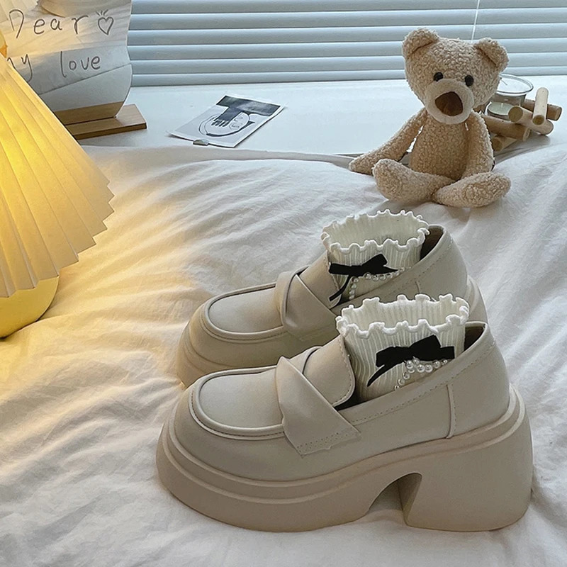 Womens Shoes Platform Female Footwear Oxfords Round Toe Black Flats Casual Sneaker New All-Match Loafers With Fur British Style Sha 240924