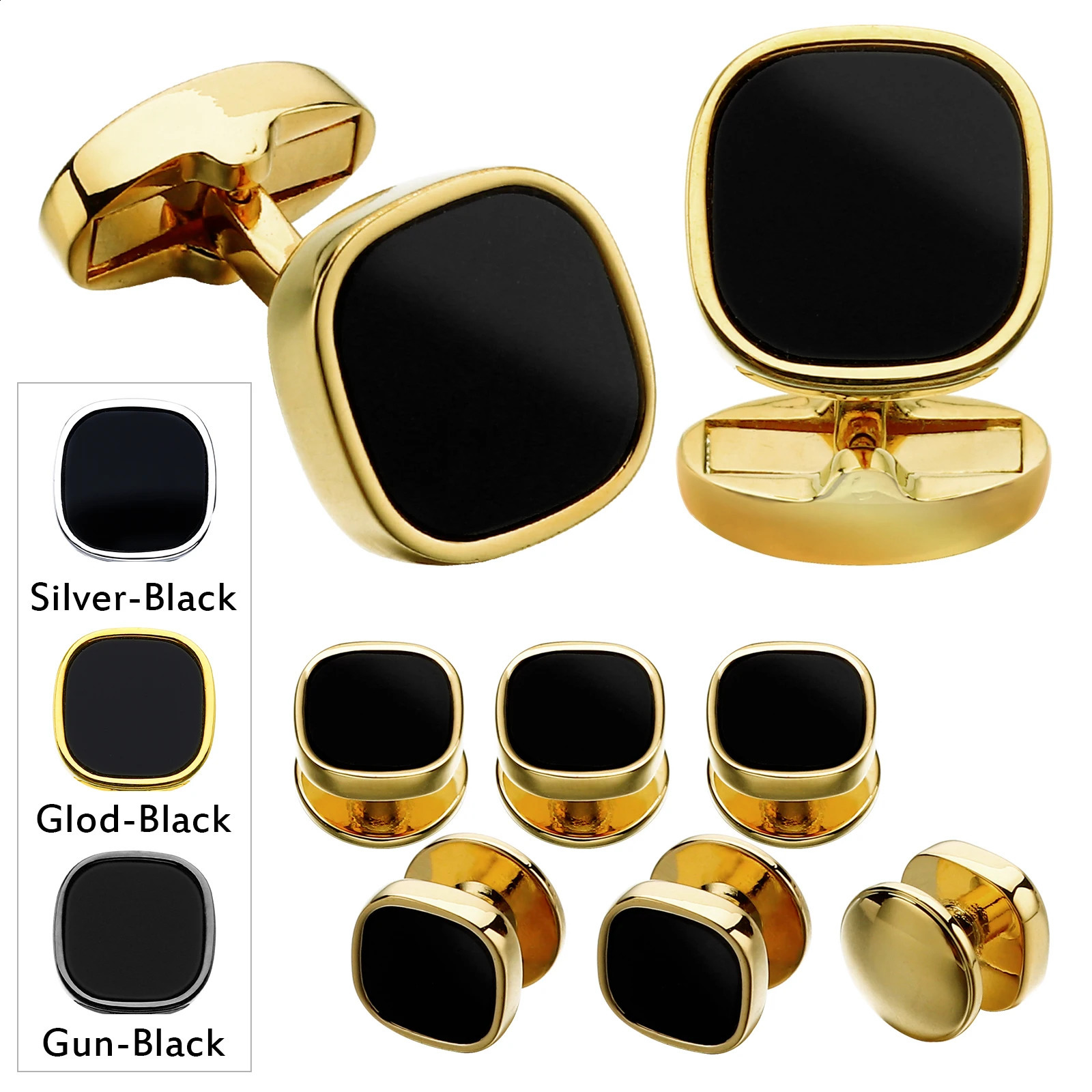 HAWSON Cufflinks and Studs for MenFashion Black Stone Cufflinks and tuxedo shirt Studs Set-Party for men Accessories Gift 240921