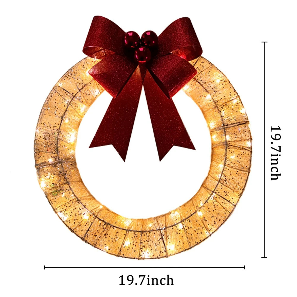 Lighted Christmas Front Metal Xmas Wreath with Light Battery Operated for Home Decor Wall Door Party Holiday 240929