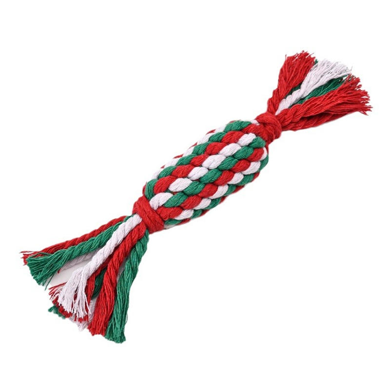 Christmas Candy Style Cotton Dog Bite Toys Chews Bone Ball Knot Durable Braided Pet Supplies Aggressive Chewers Puppy Teething Value Tug