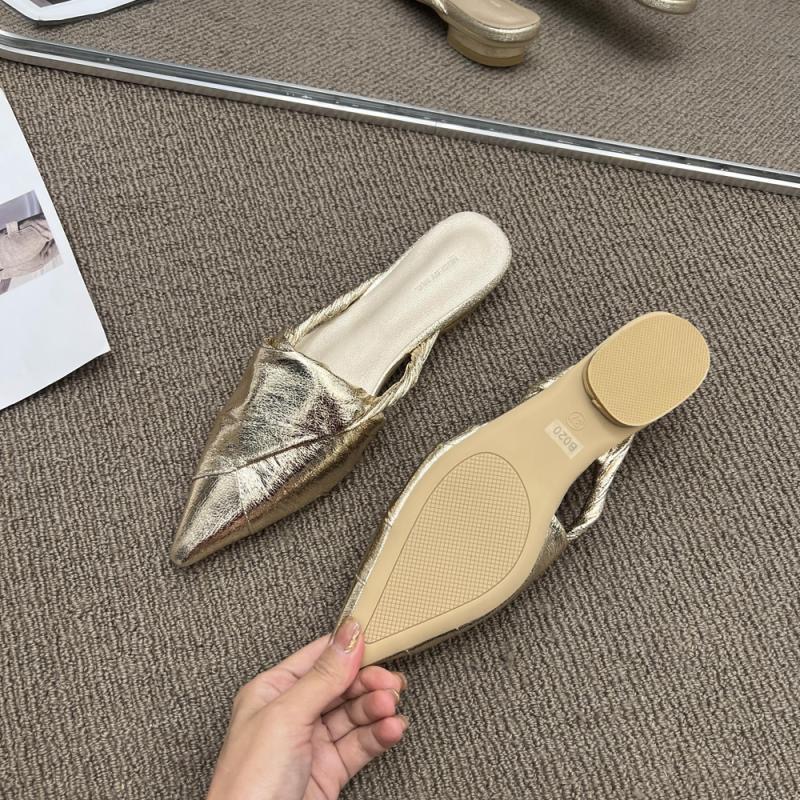 2024 Spring Slip On Women Mules Slipper Fashion Pointed Toe Ladies Elegant Beach Sandal Casual Low Heel Slides