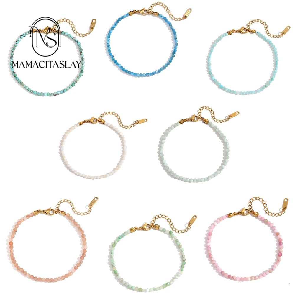 MamacitaSlay Elegant m Natural Stone Beads ite Apatite Turquoise Bracelets summer waterproof jewellery women Accessories 240919