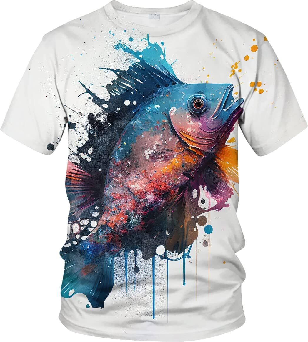 2025S Fashion Designer Men s T shirt Gorgeous Magic Men s Flying Sleeve T shirt Splashed Ink Color Fish Scale Pattern T shirt Casual Top Summer Short 