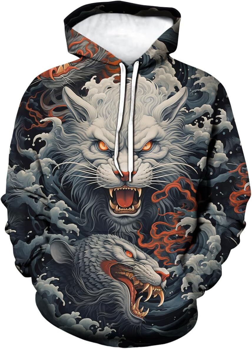 Hoodie for Mens Womens Vintage Colorful 3D Realistic Digital Wolf Funny Animal Graphic Sweatshirts Pullover Graphic Hoodies sweatshirt cool