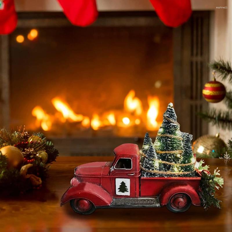 Christmas Decorations Red Truck Automobile Car With Lights Boy Resin Ornament Craft Waterproof Garden Yard Tree Decoration Home Decor