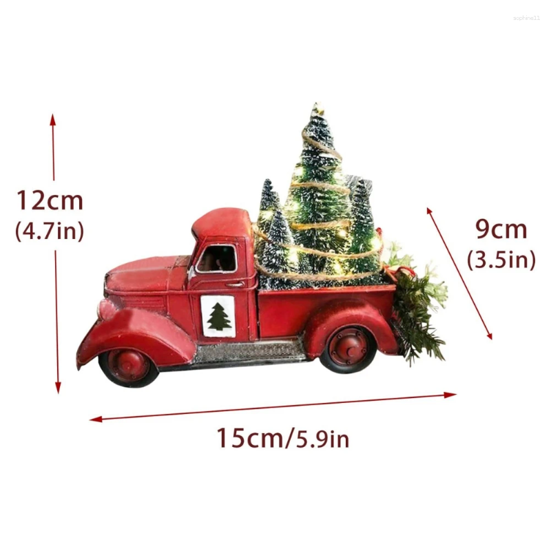 Christmas Decorations Vintage Red Truck Decorative Ornaments With Mini Tree Retro Farmhouse Crafts For Holiday