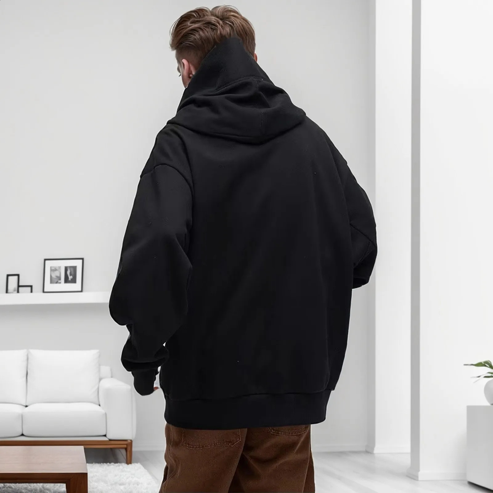 Turtleneck Mens Hip Hop Hoodie Sweatshirt Y2k Fashion Super Large Ninja Hoodie Pocket Street Wear 240927