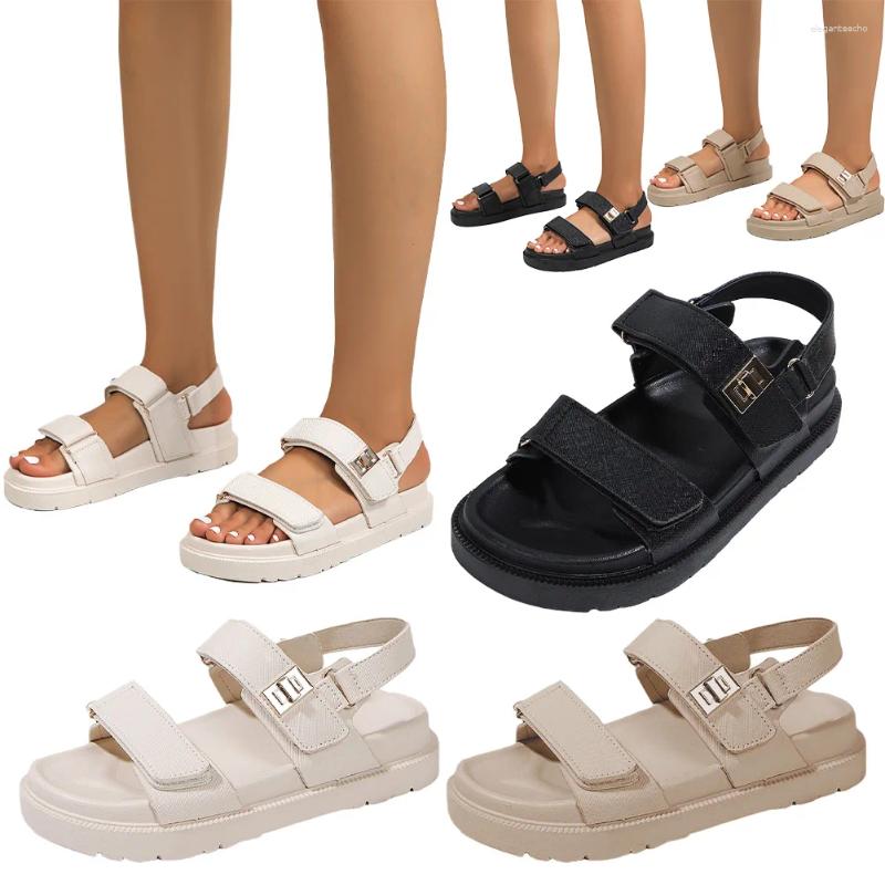 2025 S Fashion Designer Sandals Women Leather Open Toe Comfortable Thick Sole Adjustable Summer Beach For Outdoor Travel