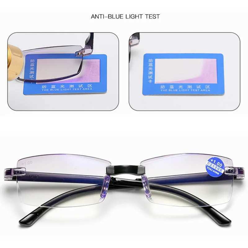 Portable Foldable Reading Glasses Unisex UltraLight Clear Anti Blue Light Presbyopic Glasses Rimless Square with caseXJ240907