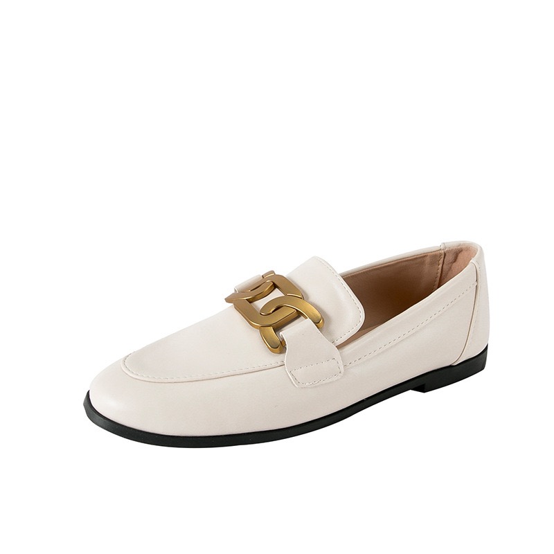 High End Oxford Shoes Ladies Preppy Leather Sneakers Woman Metal Chain Loafers Plush Cotton Fur Flats