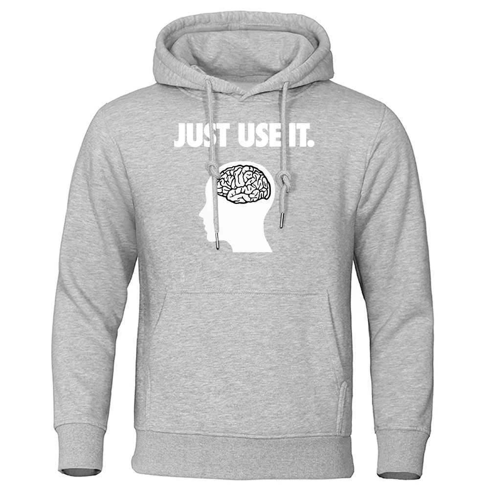 Juse Use It-Your Brain Hoody Male Vintage Crewneck Sweatshirt Autumn Oversize Hooded Simple Comfortable Women Streetwear W240928