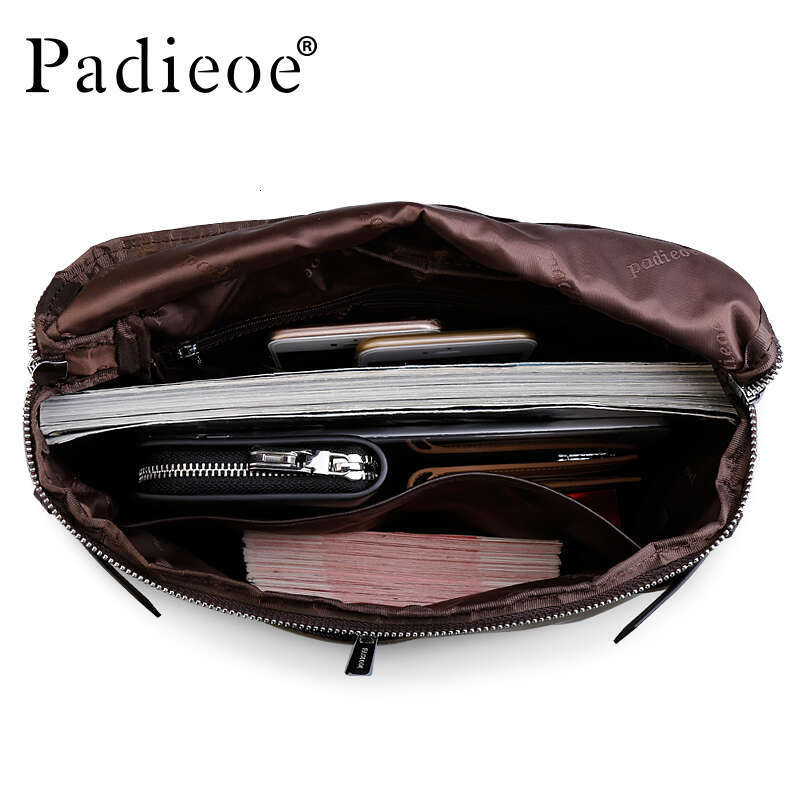 Padieoe Vintage Briefcase Genuine Messenger Fashion Male Tote Leather Business Men Bag Shoulder Bags