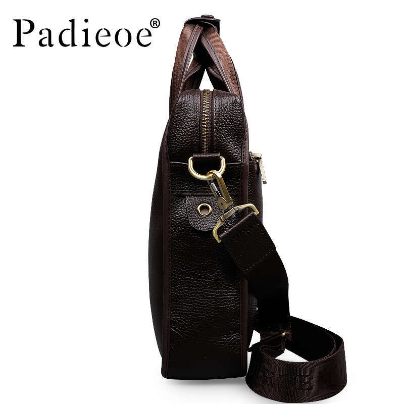 Padieoe Vintage Briefcase Genuine Messenger Fashion Male Tote Leather Business Men Bag Shoulder Bags