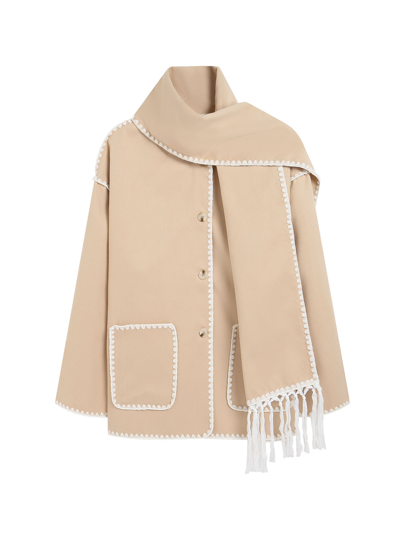 Lanjia- 2024 Autumn/Winter New European And American Fashion Woolen Coat Thickened Loose With Scarf Tassel Women's Style 22708