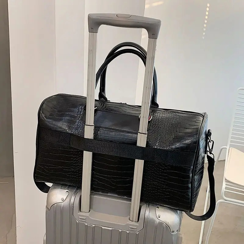 Dry wet separation soft leather luggage bag y handbag fitness yoga weekend shoulder travel bag with shoes bag Q330 240927