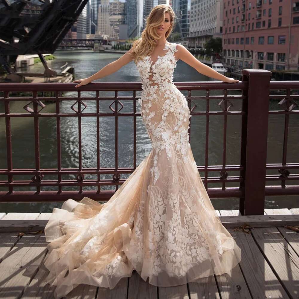 Exquisite Wedding Dresses Sleeveless Mermaid or Length Bridal Gowns Lace Appliques Sexy Robes Dressed From Novia 2024