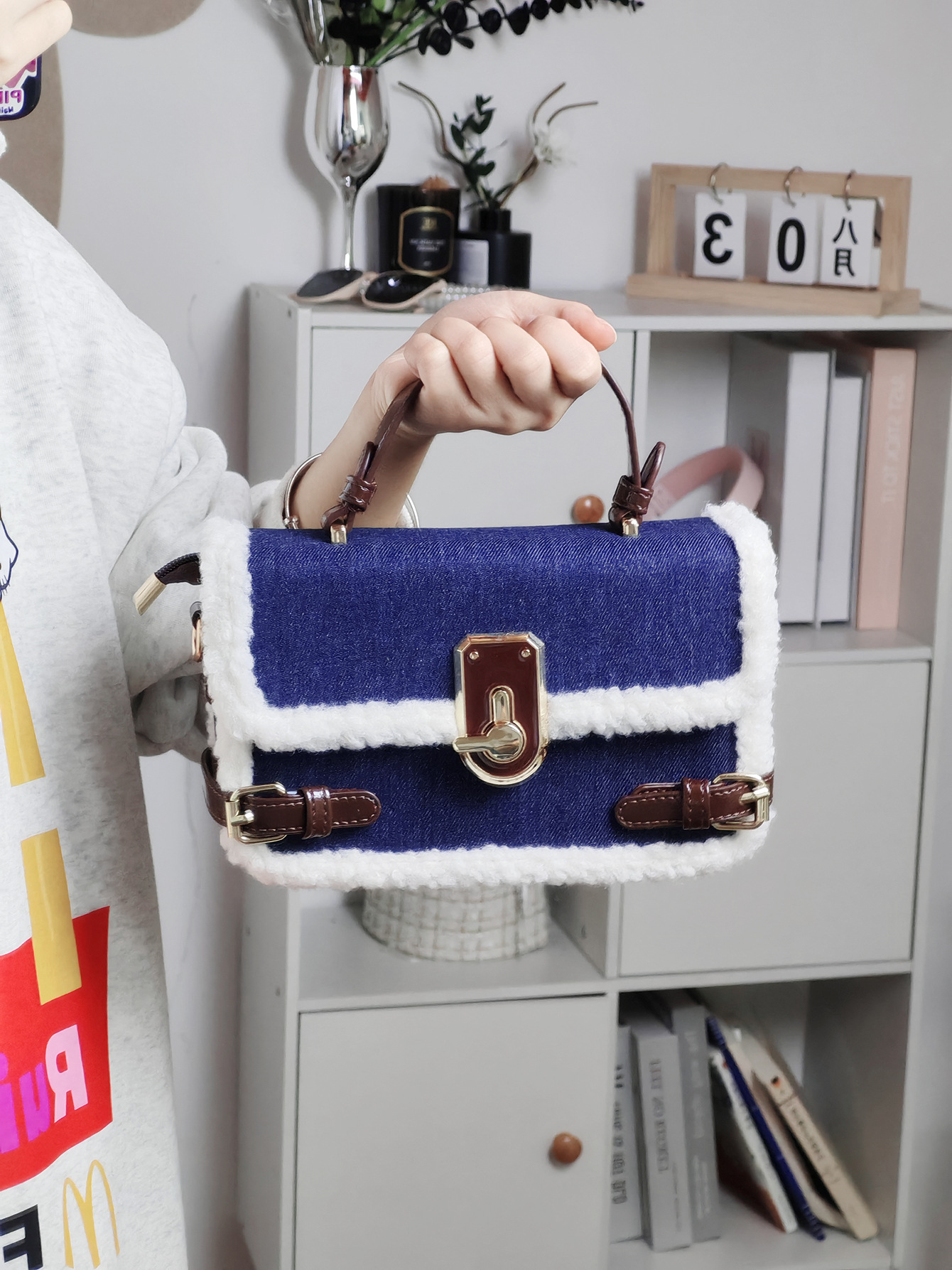 Fashion new design jeans patchwork small square bag female niche every small niche color senior hand crossbody bag