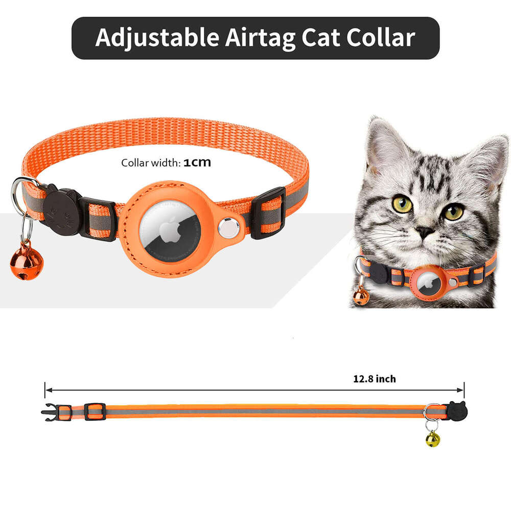 Hot Sale Adjustable Breakaway Buckle Reflective Anti-Loss Cat Collar With PU Airtag Holder