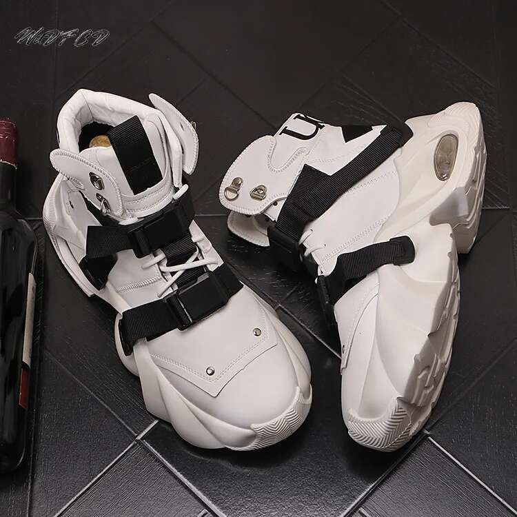 High Top Men's Chunky Sneakers - Genuine Leather, Air Hot Cushion, Platform, Casual, Height Increasing - Leather, Cushion, Platform, Casual,